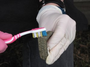 Gentle cleaning with a toothbrush
