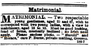 A view to matrimony, as long as you're not Irish.