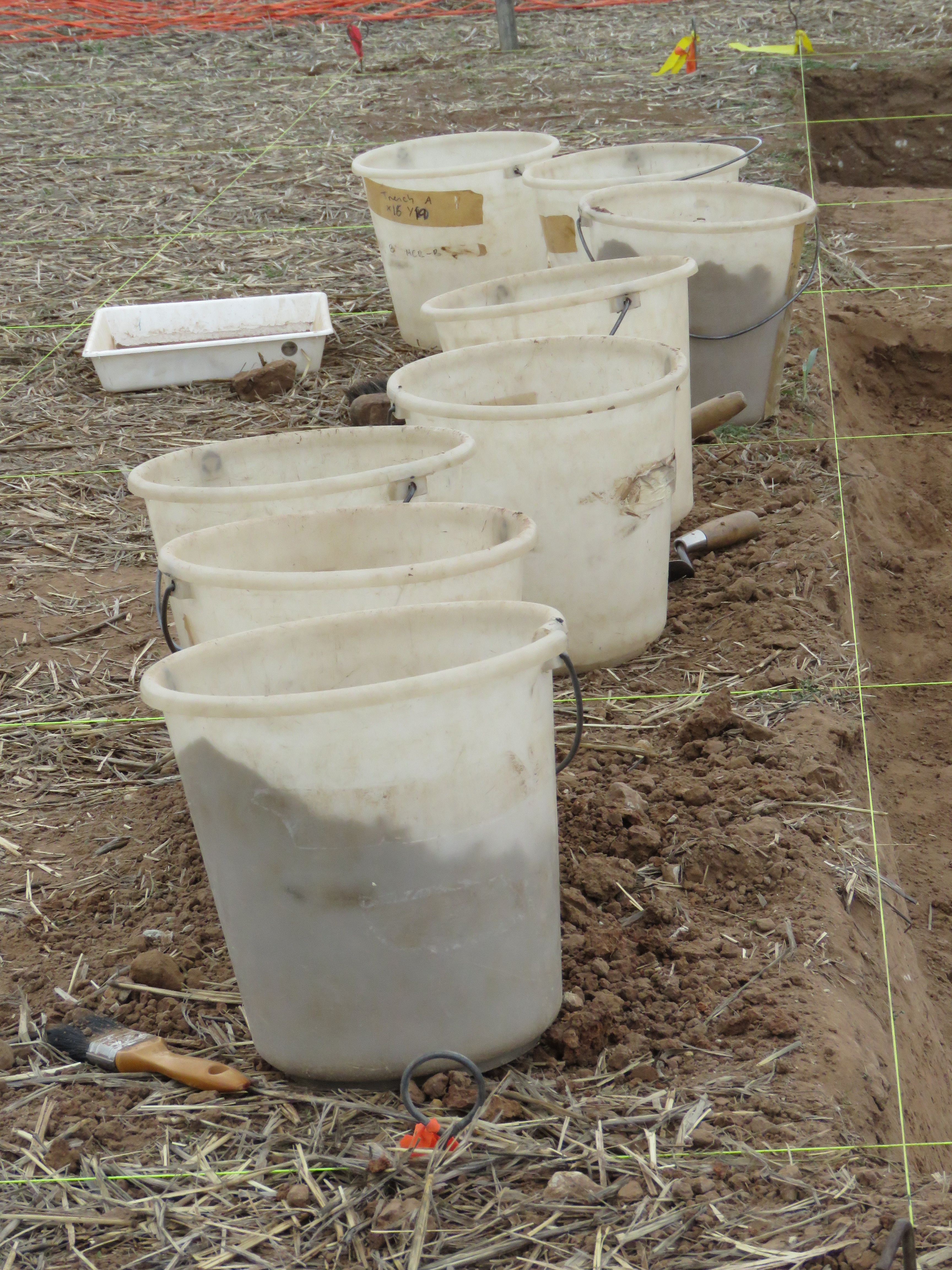 Buckets at the edge of Trench A.