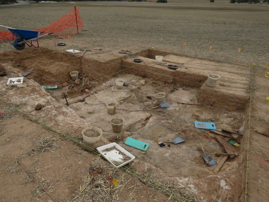 Excavation of Trench A in progress, workers gone for lunch.